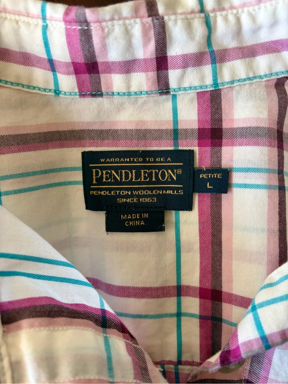 Pendleton Women’s Button Down Shirt, Plaid Pattern, Size LP 100% Cotton